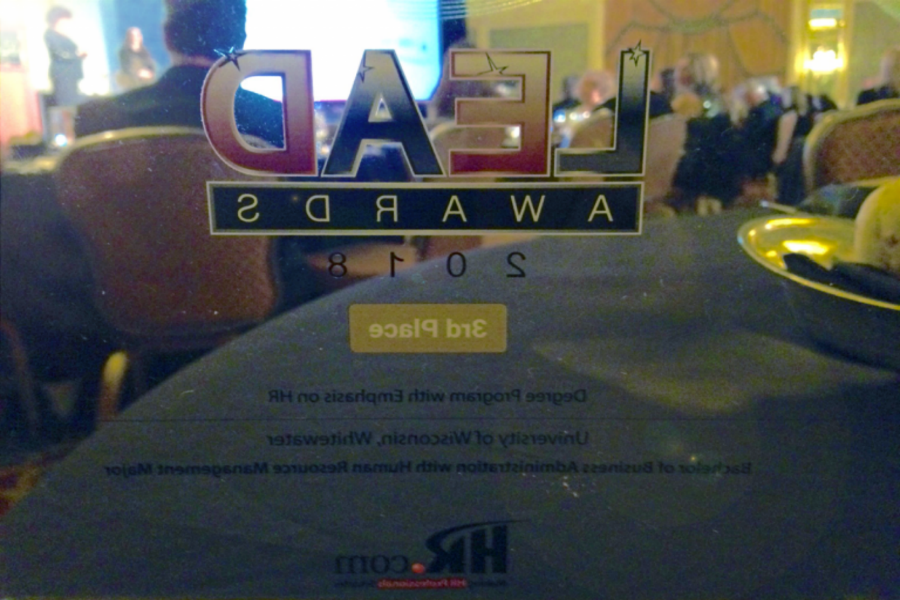 The University of Wisconsin-Whitewater was honored with 3rd place for Degree Program with Emphasis on HR at the HR.com LEAD2018 award ceremony