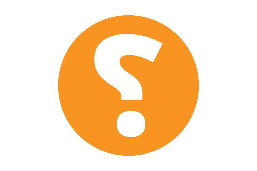 White question mark on orange background.