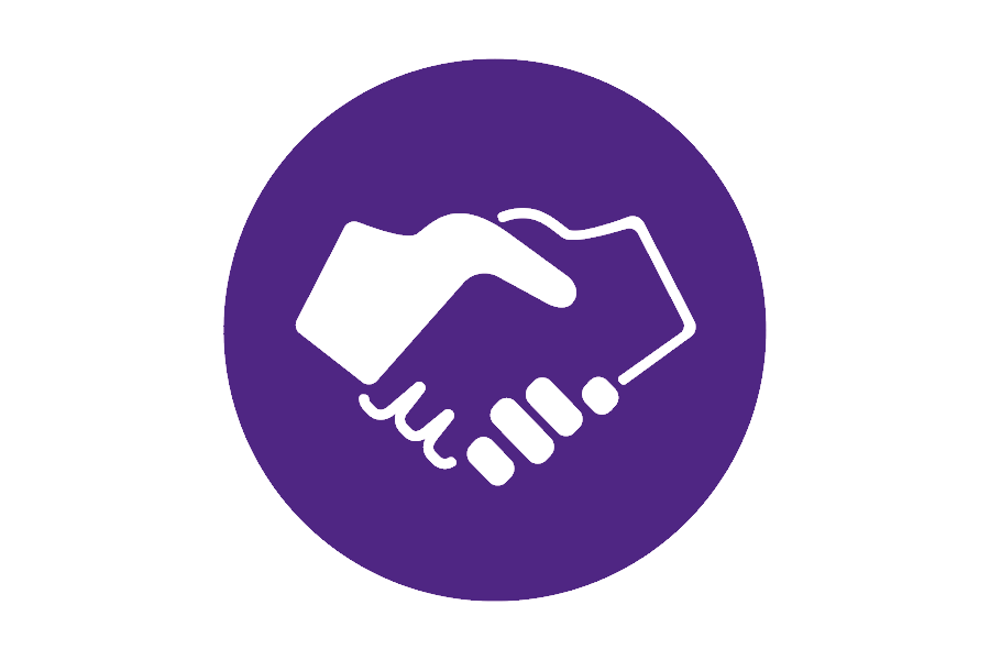 Purple icon of a handshake